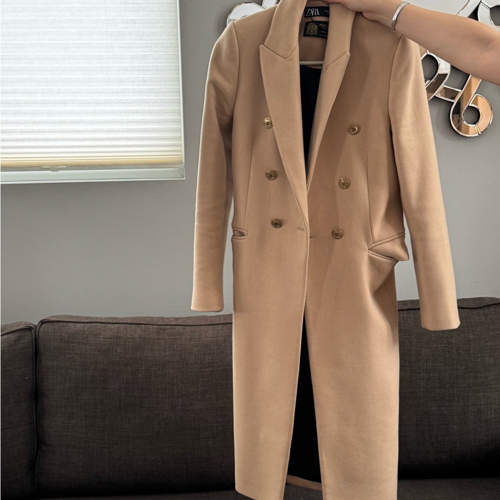 Zara Tan Double-Breasted Trench Coat